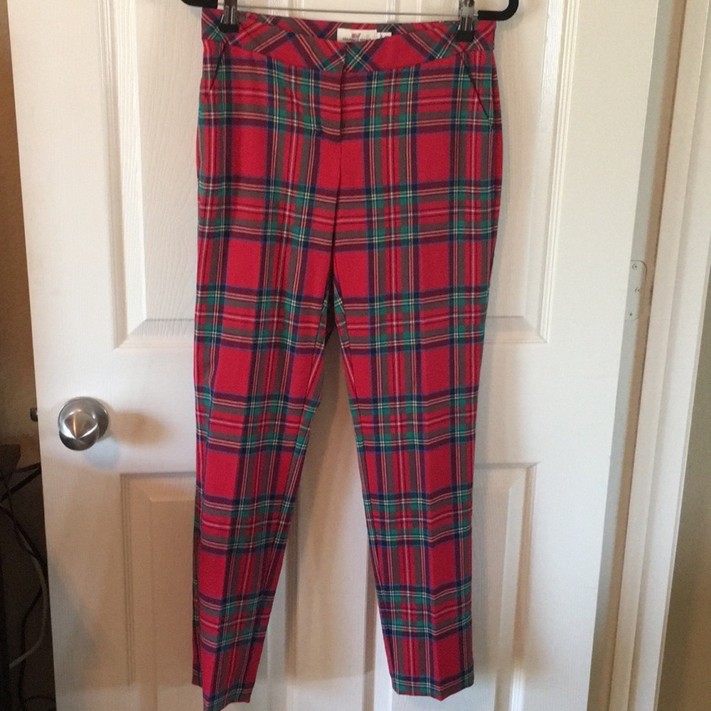 Vineyard Vines Red and Green Plaid Skinny Pants
